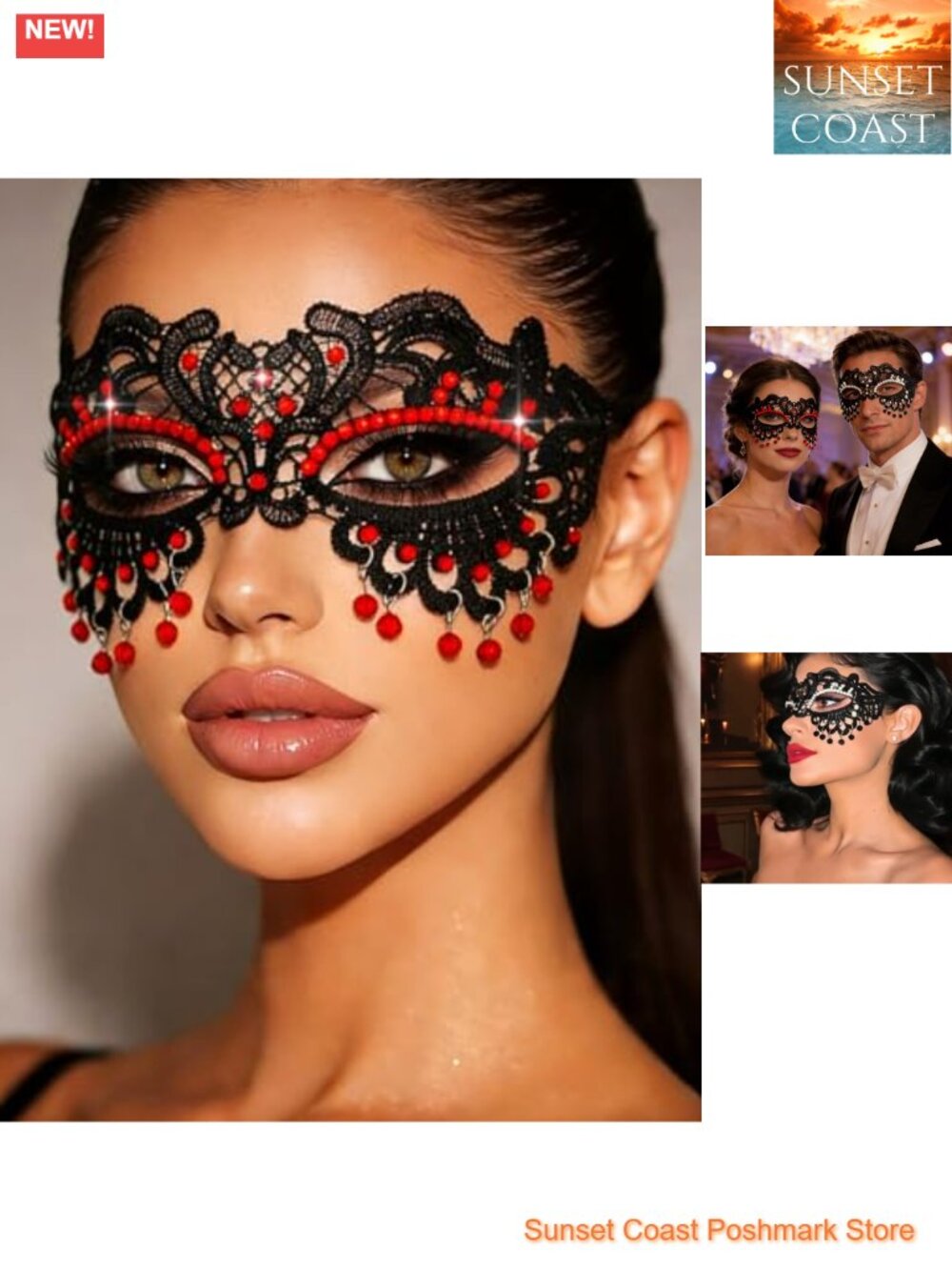 Lace Masquerade Mask Rhinestone Women's Costume Accessory for Prom Ball